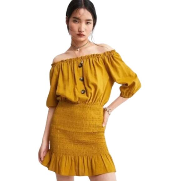 Zara Rustic Smocked Boho Mini Dress Size Small - Picture 1 of 4